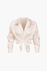Florentine | Elegante Langarm-Bluse aus seidigem Satin – Beige