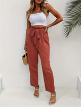 Alliana – High-Waist-Hose mit Gürtel – Rostbraun