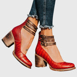 Nina - Damen Elegante Pumps mit Blockabsatz und Komfortpolsterung – Rote Schlange