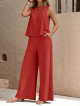 Remy – Elegantes Set aus ärmellosem Top und Hose – Orange