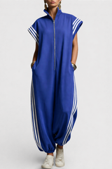 Cyrene - Soft-Touch Einteiler mit Zip-Kragen – Marineblau