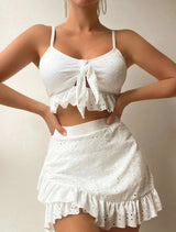 Damen Zweiteiler – Baumwolle – Ärmelloses Top & Weite Hose – Sommer – Weiß