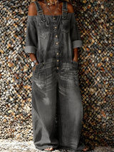 Bo | Denim Overall Jumpsuit mit Schulterriemen – Schwarz