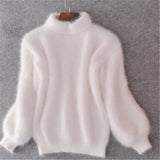 Lässiger Angora Strick Damenpullover - Livia – Weiß