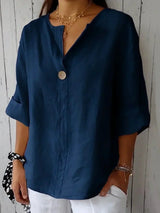 Susanne | V-Ausschnitt Leinen Bluse – Marine Blau