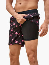 Herren-Badeshorts mit Kompressions- und schnell trocknendem Stoff – Schwarzer Flamingo