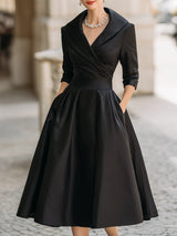Lea™ | Elegantes Midikleid mit Dezentem Glanz – Schwarz