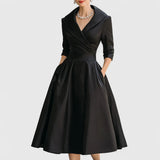 Liudmila – Formelles Midi Kleid – Schwarz