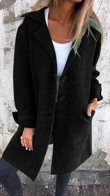 Isabella – lässige lange jacke mit umschlag – Schwarz