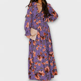 Lukrecija - Maxi Kleid Mit Blumenmuster Und V-Ausschnitt – Violett