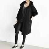DuraCoat - Lange Windbreaker-Jacke mit Kapuze – Schwarz