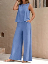 Remy – Elegantes Set aus ärmellosem Top und Hose – Hellblau