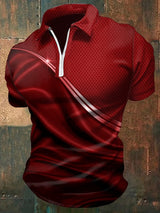 Herren Freizeit Polo Hemd Mit Reißverschluss Und Farbverlauf Grafikprint – Rot