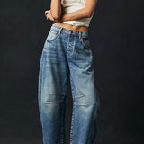 Nova - Jeans mit weitem Bein und Patchwork-Muster – Dunkelblau