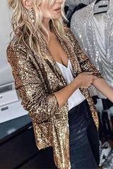Damen Glänzend Leicht Blazer | Stilvoll – Gold