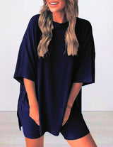 Rikke - Kurzen Ärmeln Zweiteiliges Set – Dunkelblau