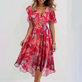 Laika - Geblümtes Midi-Sommerkleid aus Chiffon – Rot