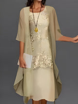 Ridley - Elegantes zweiteiliges Kleid aus Chiffon und Spitze – Gelb
