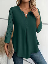 Yolanda - Elegances Langarm-Top mit raffiniertem – Meeresblau