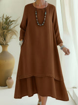 Sienna - langärmeliges Midi-Kleid mit weicher Haptik – Kaffee
