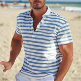 Retro gestreiftes Poloshirt für Männer – Blau