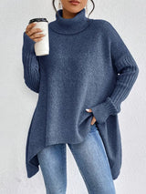 BRIGITTE – LANGER ROLLKRAGENPULLOVER – Meeresblau