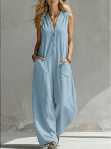 Farella - Jumpsuit mit weitem Bein und lockerer Passform – Blau