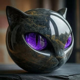 NyxCharm - Mystische Schwarze Katzenkopf Skulptur – Lila