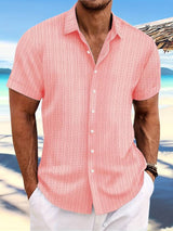 Owen | Relaxed Fit Gestreiftes kurzärmeliges Sommerhemd – Rosa