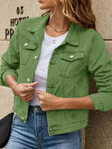 Rosalyn – Kurzärmelige Jeansjacke Im Boho Stil – Armeegrün