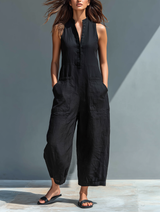 Zeria - Fließender Leinen-Jumpsuit – Schwarz