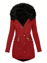 Ruby - parka-mantel mit kunstfell-kapuze und kordelzug – Rot