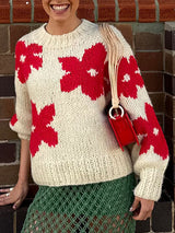 Alleskönner Rundhals Blumenpullover – Aprikose