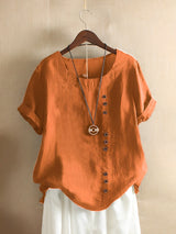 Cotton Loose Kurzärmeliges Leinen-Top – Orange