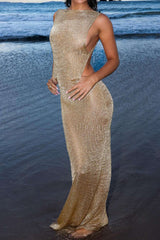Lisa | Glamouröses Rückenfreies Maxi-Kleid – Eleganz trifft Verführung – Tan