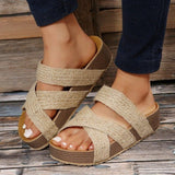 Remedios | Damen Sommer Plateausandalen mit geflochtenen Kreuzriemen – Beige