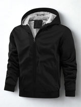 Herren Reißverschlussjacke mit Kapuze | Fleecefutter Langarm – Schwarz