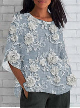 Mila | Blumenmuster Gathered Waist Bluse – Blau