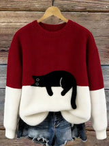 Klaisey™ - Damen-Sweatshirt mit Katzenmotiv – Rot