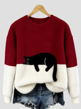 Luna | Damenpullover mit Katzenmotiv – Rot