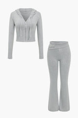 Ava | Strick-Set mit Kapuzenjacke & Schlaghose – Grau