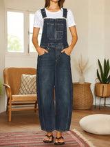 Nora | Denim Latzhose Jumpsuit mit Taschen – Dunkelblau