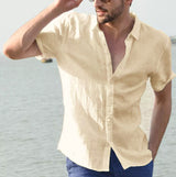 Luca - Kurzärmeliges Leinenhemd – Khaki