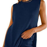 Rhea - Ärmelloses Strick-Lounge-Set für warme Tage – Marineblau