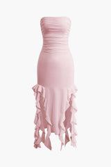 Sofia | Elegantes Bandeau-Maxikleid mit Volant-Details – Zeitlose Raffinesse – Rosa