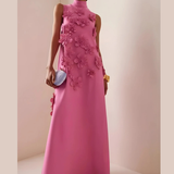 Abendkleid Rosa mit floralen Details – Elegantes Maxi-Kleid Lang – Dunkelrosa