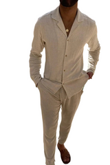 Abgestimmtes Herrenhemd- und Hosen-Set – Beige