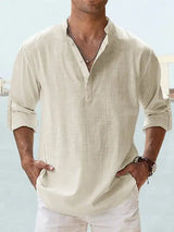 John | Luftiges Leinenhemd mit Henley-Kragen – Beige