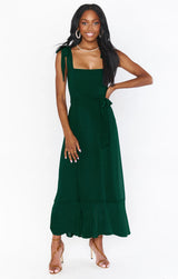 Dayana | Trägerloses Kleid mit Schnürung und eleganter Öffnung – Dunkelgrün