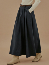 Mirella – Langer Faltenrock mit hoher Taille – Schwarz